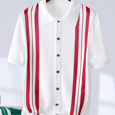 Casual Trend Men's Breathable Stripes Short-sleeved Polo Shirt - Evans creations LLC
