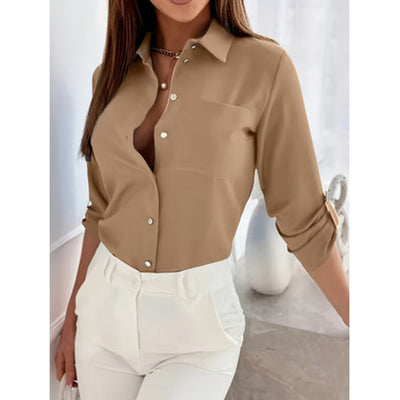 Womens Button Down Shirts V Neck Rolled Up Long Sleeve Tops Elegant Dressy Blouses Business Casual Outfits - Evans creations LLC
