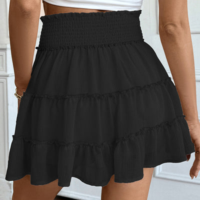 Women's Comfortable Casual Vacation Style Pleated Flounce Skirt - Solid Color Elastic Waist Summer Skirt - Evans creations LLC