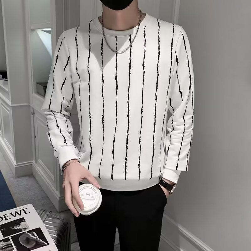 Niche Round Neck Slim-fit Striped Sweater For Men - Evans creations LLC