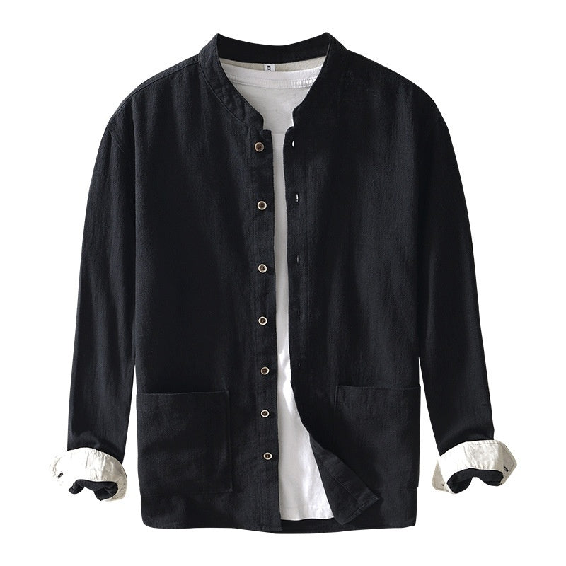 Chinese-style Stand Collar Ramie Long-sleeved Shirt Breathable Linen Casual Chinese-style Shirt For Men - Evans creations LLC