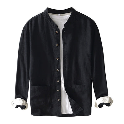 Chinese-style Stand Collar Ramie Long-sleeved Shirt Breathable Linen Casual Chinese-style Shirt For Men - Evans creations LLC