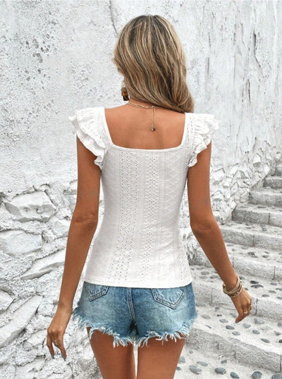 Women's Square Collar Ruffled Slim T-shirt - Evans creations LLC