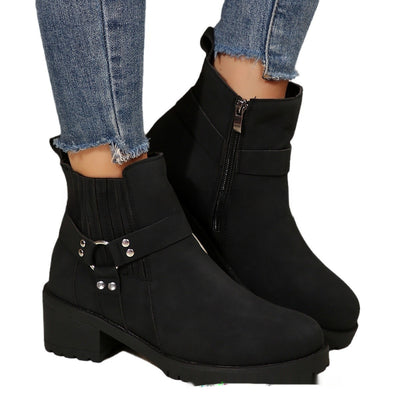 Belt Buckle Women's Ankle Boots Elastic Band - Evans creations LLC