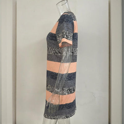 Women's V-Neck Slim Fit Striped Short Sleeve Dress - Casual Summer Bodycon Mini Dress - Evans creations LLC