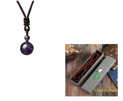 Fashion 16mm Natural Obsidian Pendant Amethyst Necklace For Men And Women - Evans creations LLC