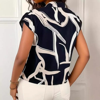 Women's Shirt Printed Lace-up Top Fashionable All-match - Evans creations LLC