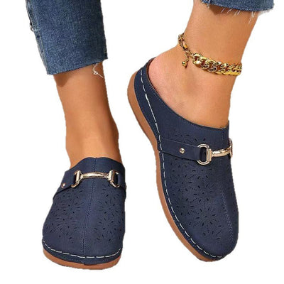 Summer New Closed Toe Metal Buckle Hollowed Women's Shoes - Evans creations LLC