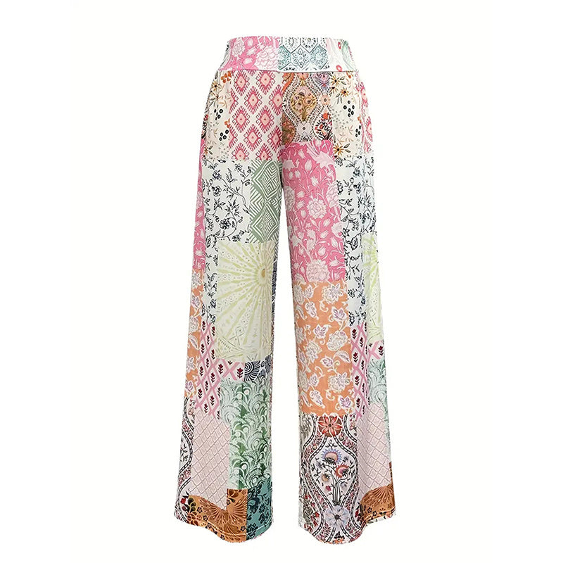 Women's Geometric Print High-Waisted Wide-Leg Pants - Spring&Fall Fashion Vacation Outfit - Evans creations LLC