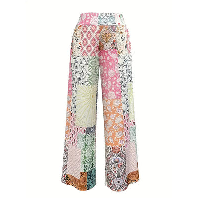 Women's Geometric Print High-Waisted Wide-Leg Pants - Spring&Fall Fashion Vacation Outfit - Evans creations LLC