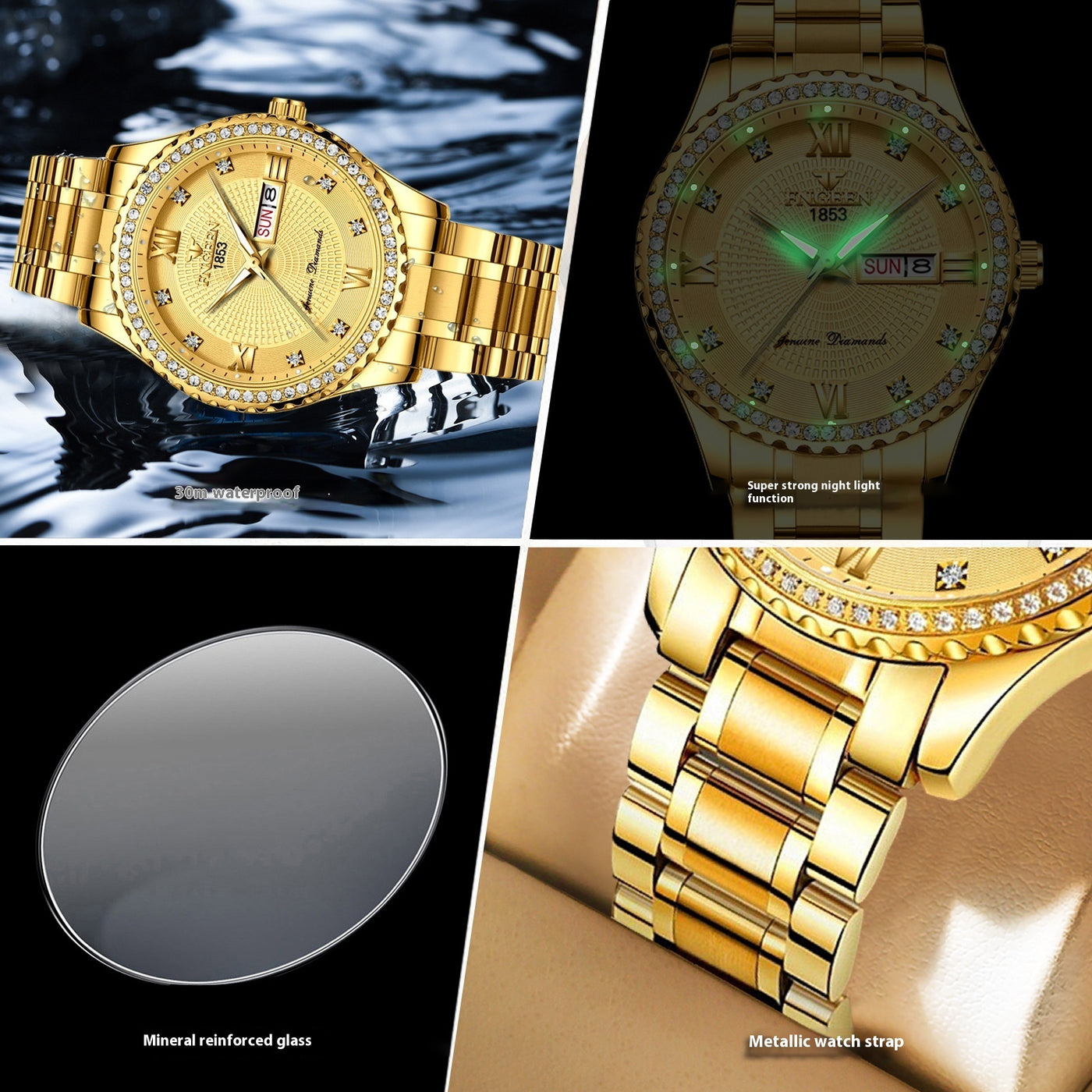 Watch Men's Luxury Gold Non-mechanical Stainless Steel Luminous - Evans creations LLC
