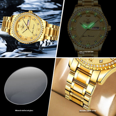 Watch Men's Luxury Gold Non-mechanical Stainless Steel Luminous - Evans creations LLC
