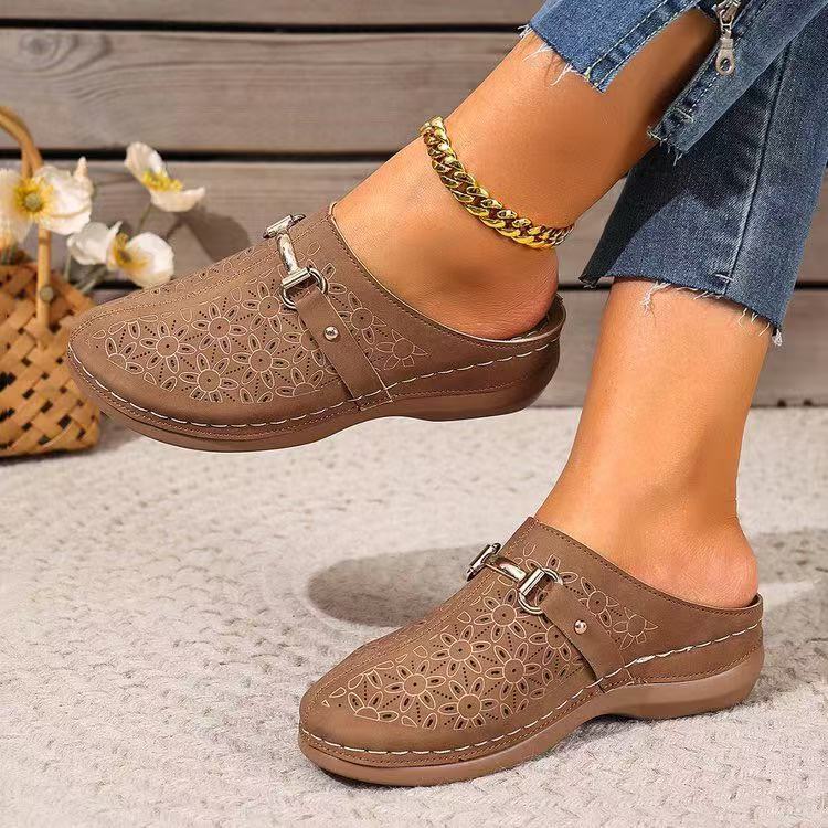 Summer New Closed Toe Metal Buckle Hollowed Women's Shoes - Evans creations LLC