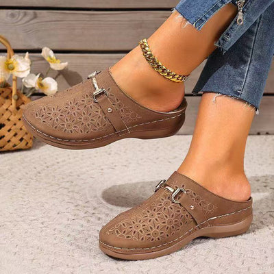 Summer New Closed Toe Metal Buckle Hollowed Women's Shoes - Evans creations LLC
