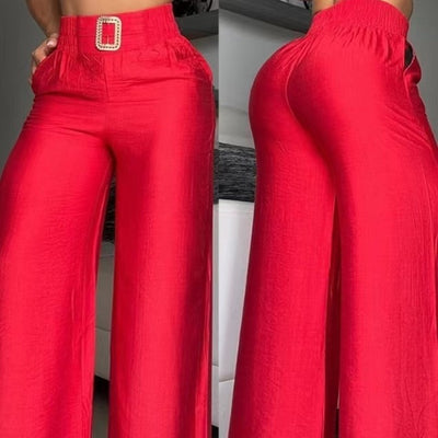 Wide Leg High Waist Loose And Slimming Metal Decorative Speakers Trousers - Evans creations LLC