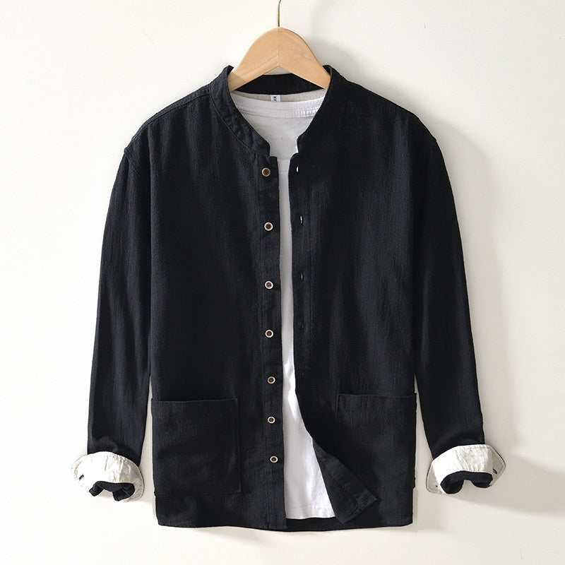 Chinese-style Stand Collar Ramie Long-sleeved Shirt Breathable Linen Casual Chinese-style Shirt For Men - Evans creations LLC