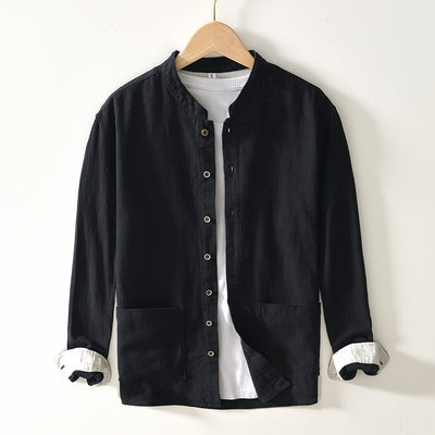 Chinese-style Stand Collar Ramie Long-sleeved Shirt Breathable Linen Casual Chinese-style Shirt For Men - Evans creations LLC