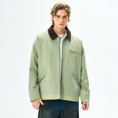 Contrast Color Washed Polo Collar Jacket Men - Evans creations LLC