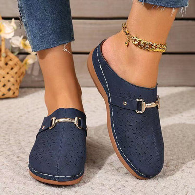 Summer New Closed Toe Metal Buckle Hollowed Women's Shoes - Evans creations LLC