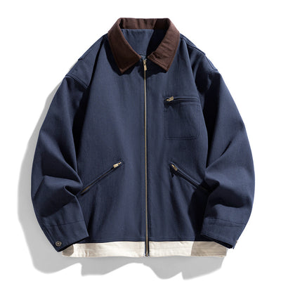 Contrast Color Washed Polo Collar Jacket Men - Evans creations LLC