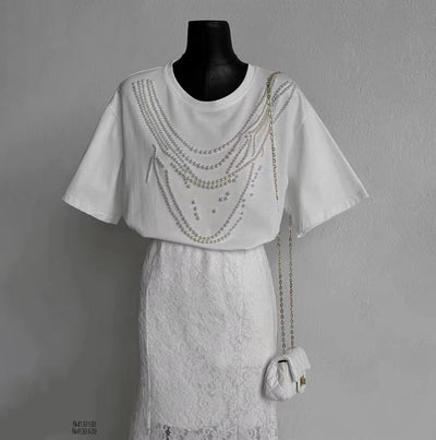 Heavy Industry Beads Pearl All-match Slimming And Fashionable Top - Evans creations LLC