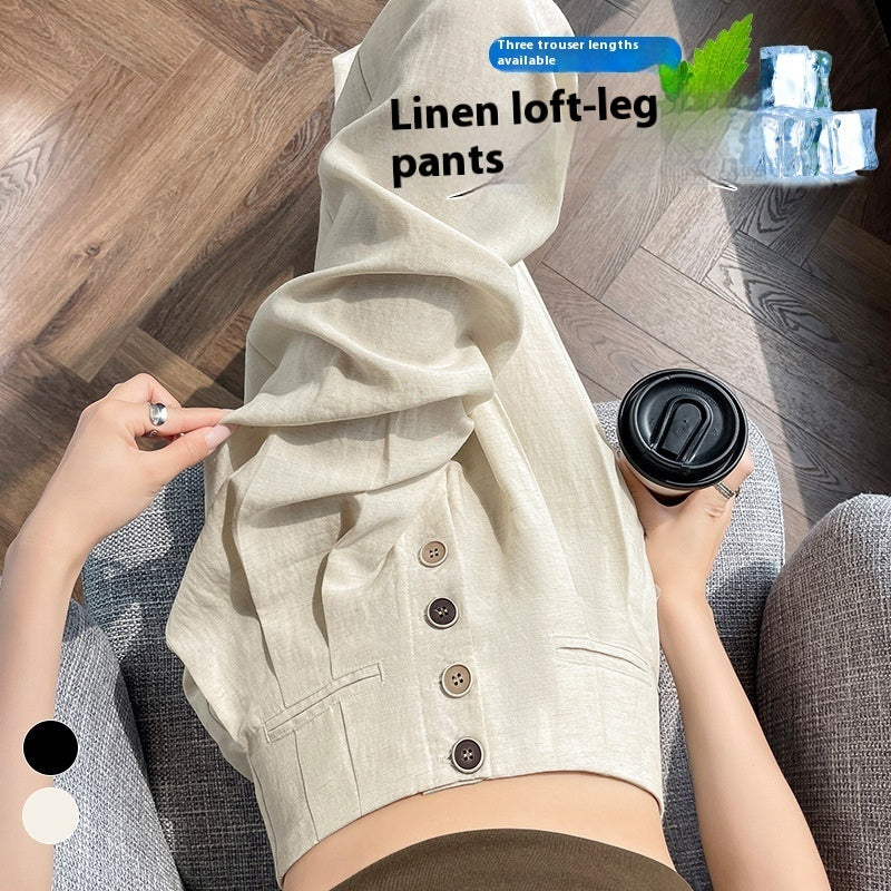 Women's Cotton And Linen Wide-leg Pants Loose Drooping Casual Straight Pants - Evans creations LLC