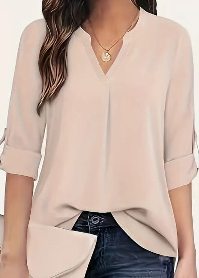 Chic Solid V-Neck Blouse - Fashionable Simplicity For Women - Relaxed Casual Long Sleeve Style - Evans creations LLC