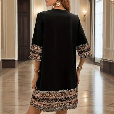 Women's V-Neck Middle Eastern Style Floral Print Midi Dress - Elegant Sleeve Design Lightweight Perfect For Spring&Summer Vacation & Daily Wear - Evans creations LLC