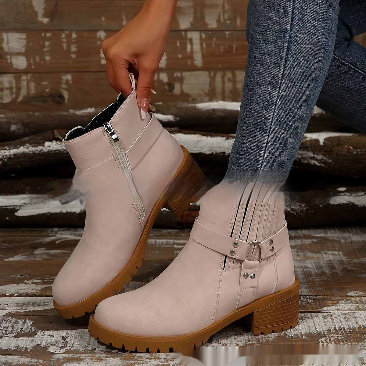 Belt Buckle Women's Ankle Boots Elastic Band - Evans creations LLC