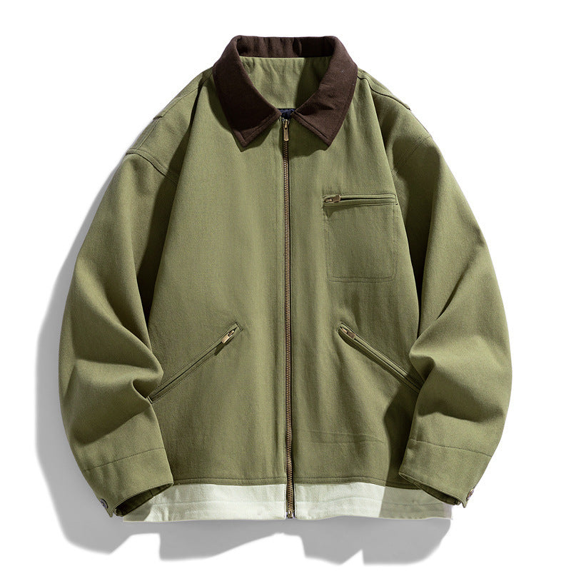 Contrast Color Washed Polo Collar Jacket Men - Evans creations LLC