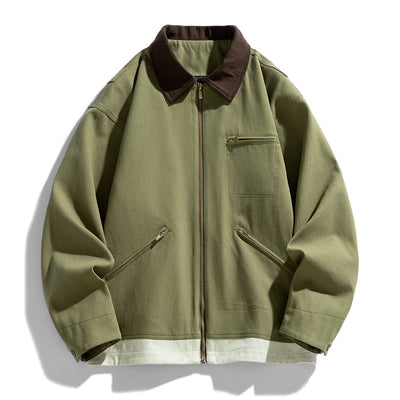 Contrast Color Washed Polo Collar Jacket Men - Evans creations LLC