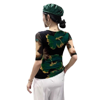 Fashion Printed V-neck T-shirt Women's Half Sleeve - Evans creations LLC