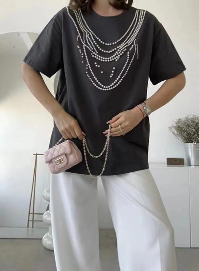 Heavy Industry Beads Pearl All-match Slimming And Fashionable Top - Evans creations LLC