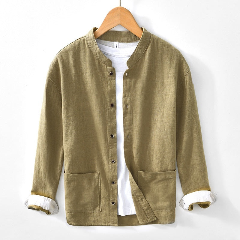 Chinese-style Stand Collar Ramie Long-sleeved Shirt Breathable Linen Casual Chinese-style Shirt For Men - Evans creations LLC