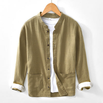 Chinese-style Stand Collar Ramie Long-sleeved Shirt Breathable Linen Casual Chinese-style Shirt For Men - Evans creations LLC