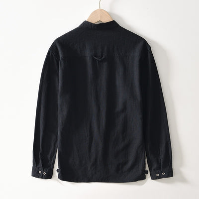 Chinese-style Stand Collar Ramie Long-sleeved Shirt Breathable Linen Casual Chinese-style Shirt For Men - Evans creations LLC