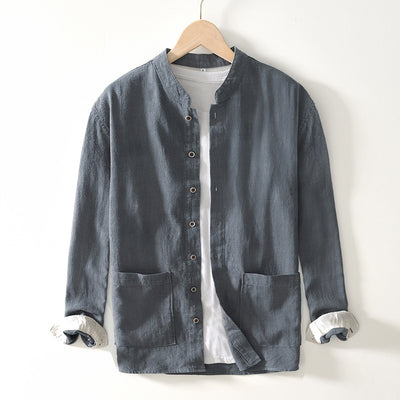 Chinese-style Stand Collar Ramie Long-sleeved Shirt Breathable Linen Casual Chinese-style Shirt For Men - Evans creations LLC