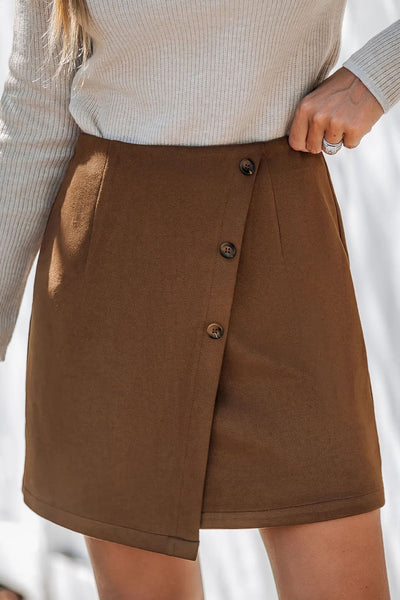 Women's Irregular High Waist Zipper Button Skirt - Evans creations LLC