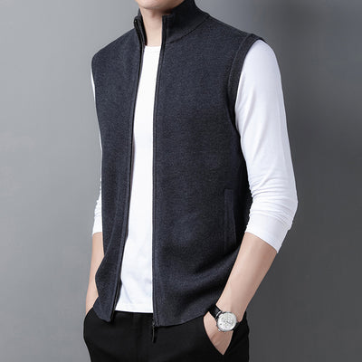 Pure Color Warm Keeping Zipper Knitted Men's Thickened Vest Coat - Evans creations LLC