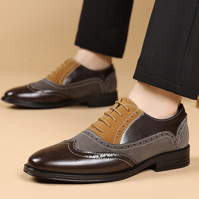 Plus Size Male Brogue Pointed Casual Leather Shoes - Evans creations LLC