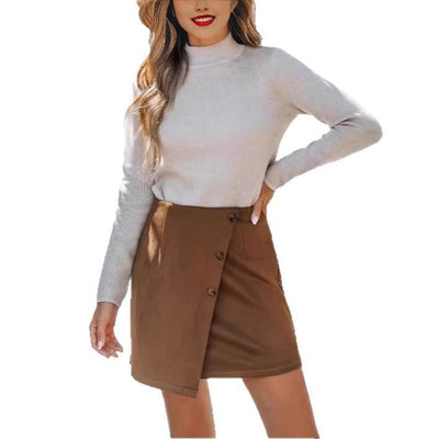 Women's Irregular High Waist Zipper Button Skirt - Evans creations LLC