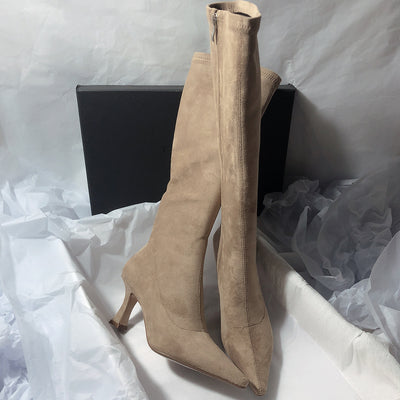 Women's Simple Side Zip High Heel Boots - Evans creations LLC
