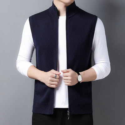 Pure Color Warm Keeping Zipper Knitted Men's Thickened Vest Coat - Evans creations LLC