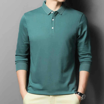 Casual And Comfortable Fashion Classic Solid Color Long Sleeve Lapel Polo Shirt - Evans creations LLC