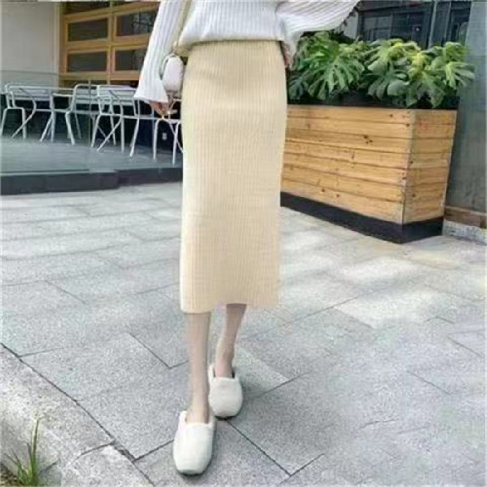 High Waist Straight Skirt All-matching Long Slimming Sweater Dress - Evans creations LLC