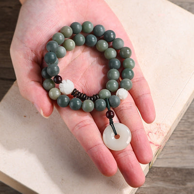 Weathering Yin Leather Green Bodhi Root Beads Bracelet - Evans creations LLC