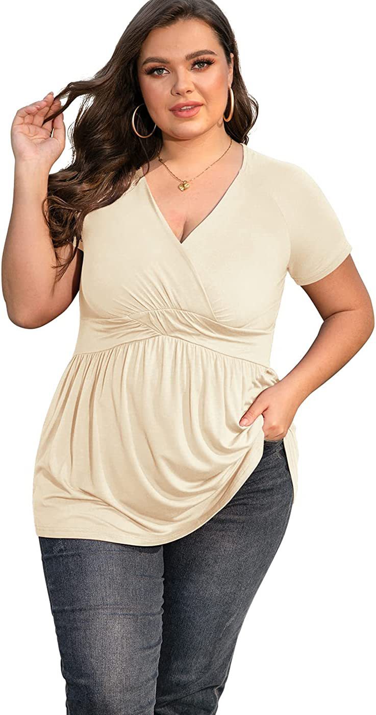 Women's Plus Size T-shirt V-neck Top - Evans creations LLC