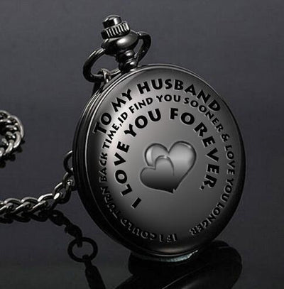 retro black fashion silver smooth steampunk quartz pocket watch stainless steel chain necklace 30 cm for men for women with gift box - Evans creations LLC