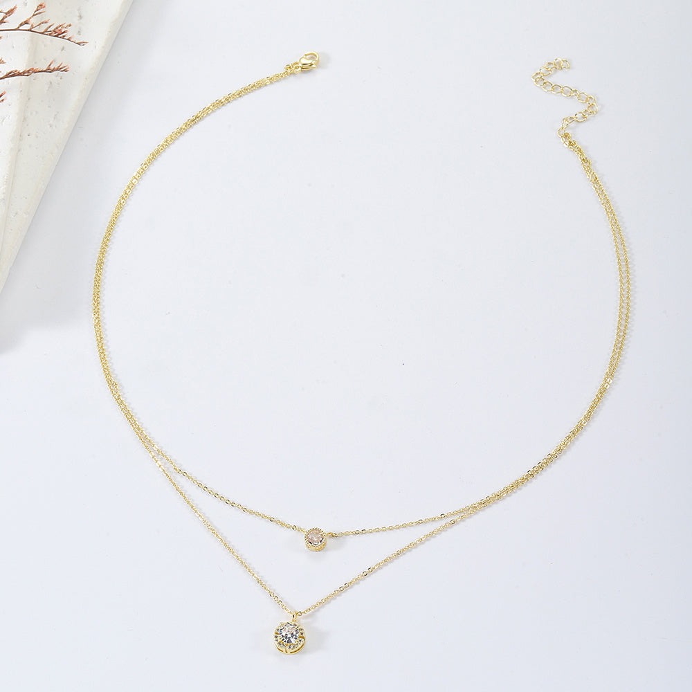 Sparkling Three-dimensional Zircon Pendant Necklace, Women's Exquisite Double-layer Collarbone Chain Jewelry Gift, Suitable For Engagement, Party, Holiday Gifts - Evans creations LLC