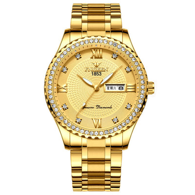 Watch Men's Luxury Gold Non-mechanical Stainless Steel Luminous - Evans creations LLC